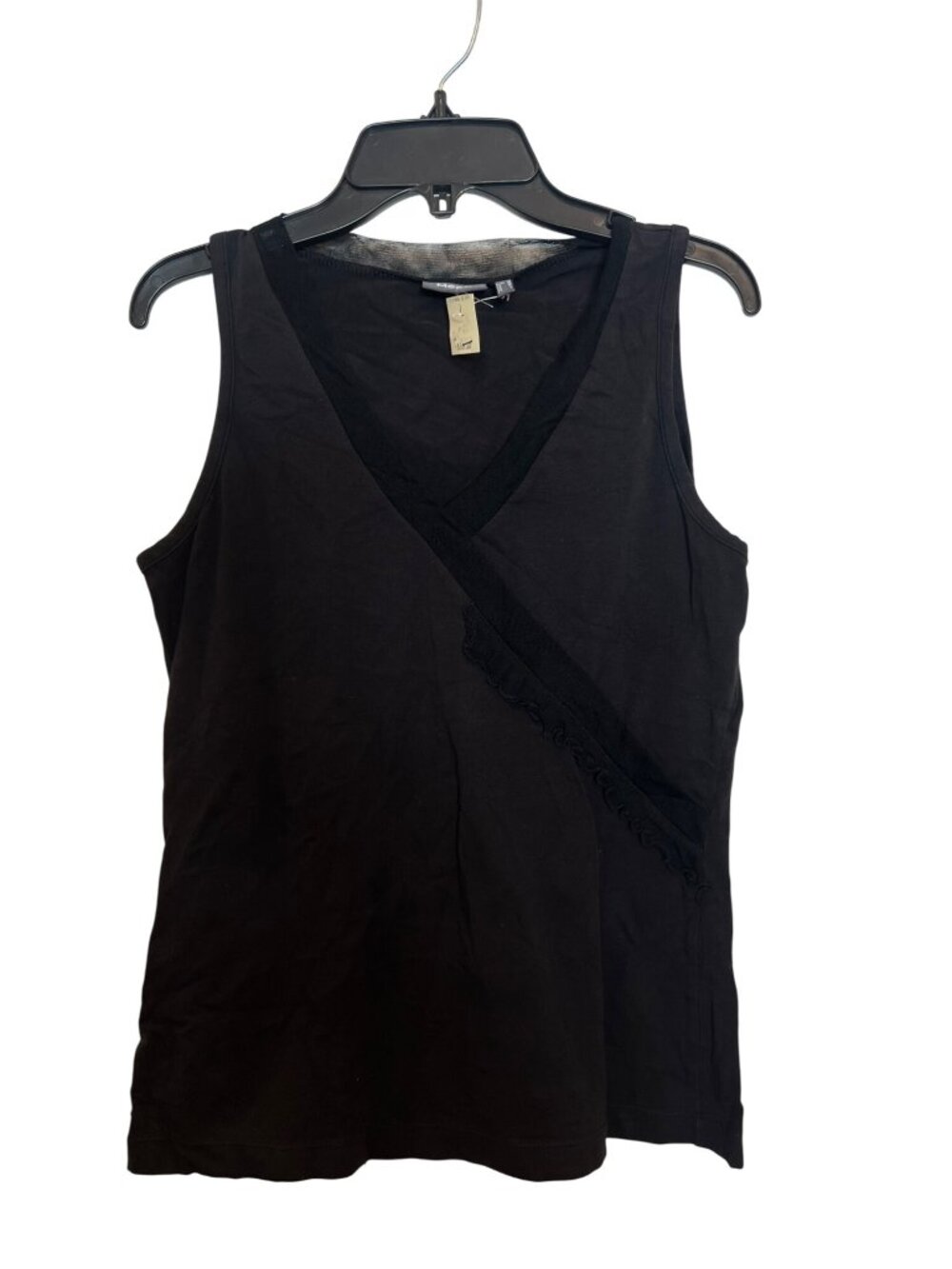MEXX Black Sleeveless V-Neck Cotton Blend Tank Top With Ruched Detail Womens Siz